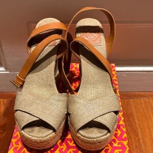 Tory Burch Tan and Brown Wedge Sandals